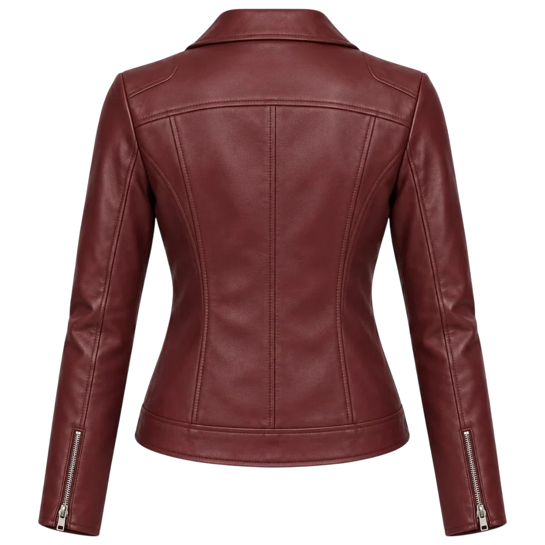 Jacketwear Burgundy Women’s Faux Leather Moto Jacket – Asymmetrical Biker Style