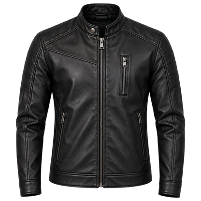 Jacketwear Black Men’s Faux Leather Moto Jacket – Stand Collar Biker Style