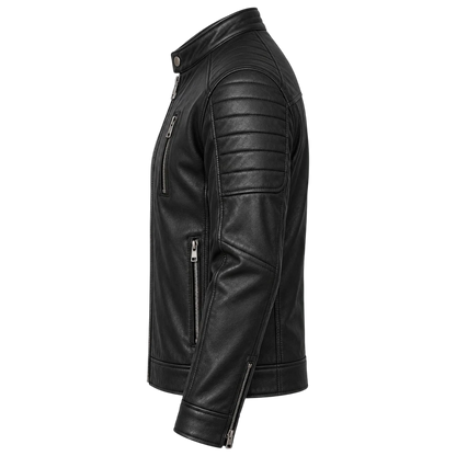 Jacketwear Black Men’s Faux Leather Moto Jacket – Stand Collar Biker Style