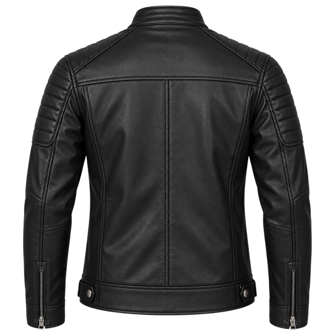 Jacketwear Black Men’s Faux Leather Moto Jacket – Stand Collar Biker Style
