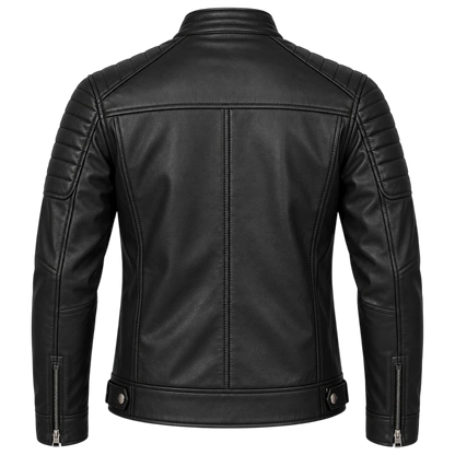 Jacketwear Black Men’s Faux Leather Moto Jacket – Stand Collar Biker Style