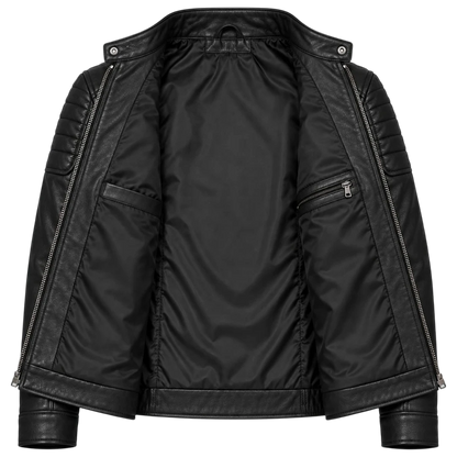 Jacketwear Black Men’s Faux Leather Moto Jacket – Stand Collar Biker Style