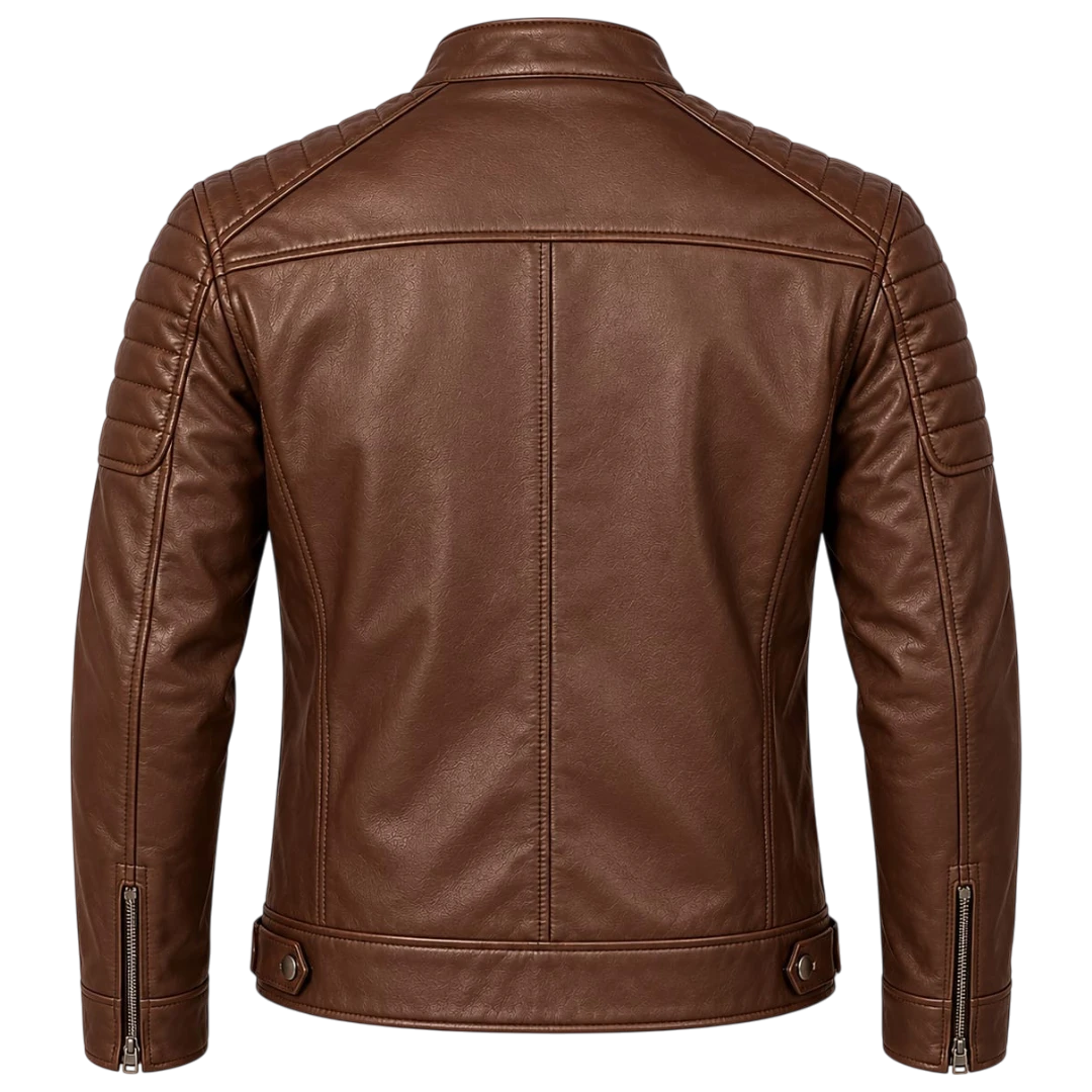 Jacketwear Brown Men’s Faux Leather Jacket – Classic Collared Zip Style
