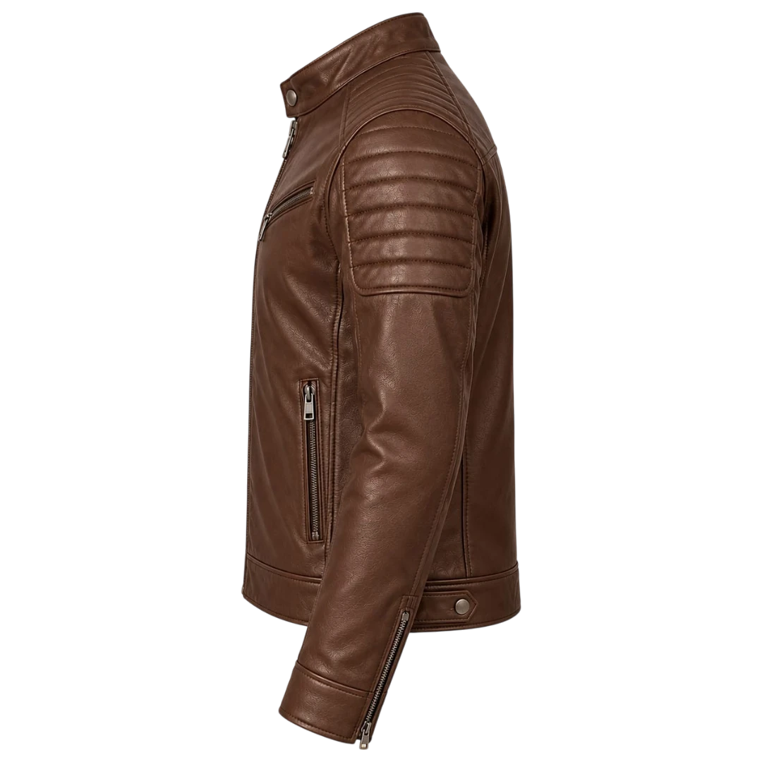 Jacketwear Brown Men’s Faux Leather Jacket – Classic Collared Zip Style