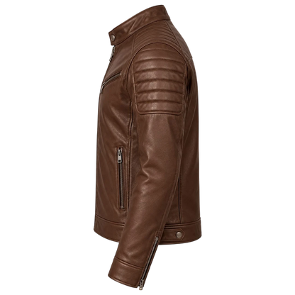 Jacketwear Brown Men’s Faux Leather Jacket – Classic Collared Zip Style