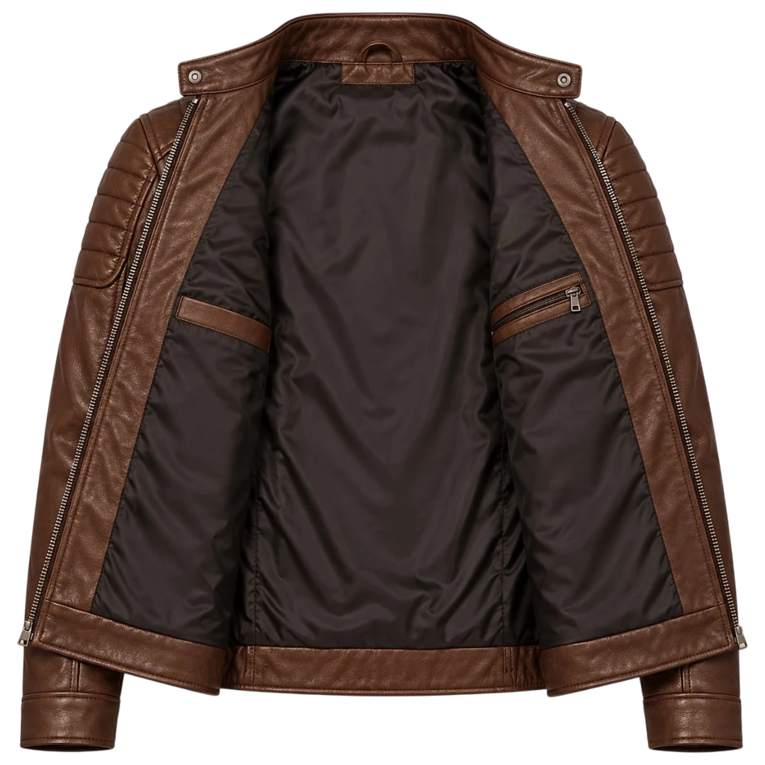 Jacketwear Brown Men’s Faux Leather Moto Jacket – Classic Biker Style