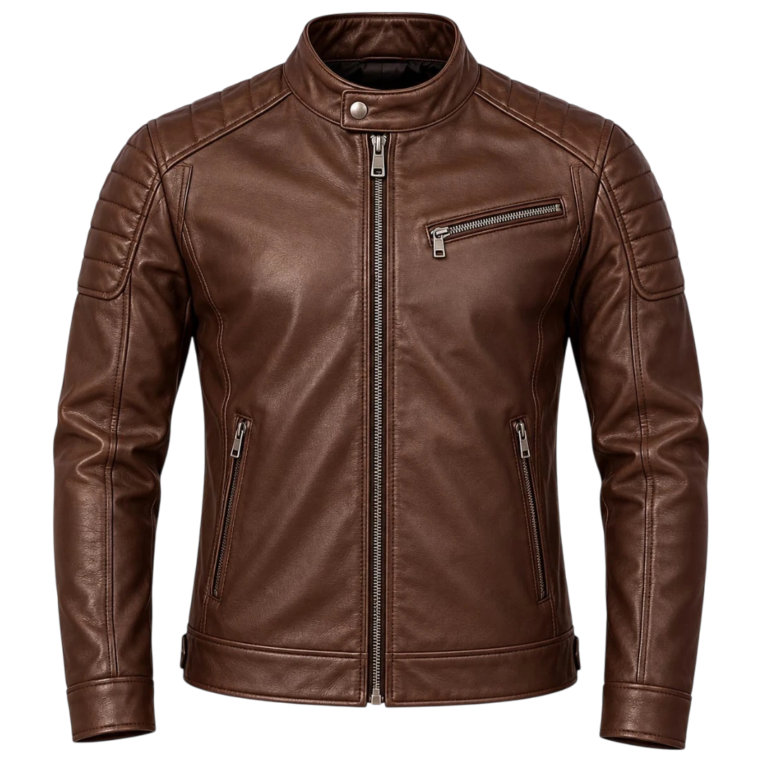 Jacketwear Brown Men’s Faux Leather Moto Jacket – Classic Biker Style