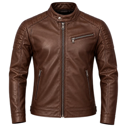 Jacketwear Brown Men’s Faux Leather Moto Jacket – Classic Biker Style