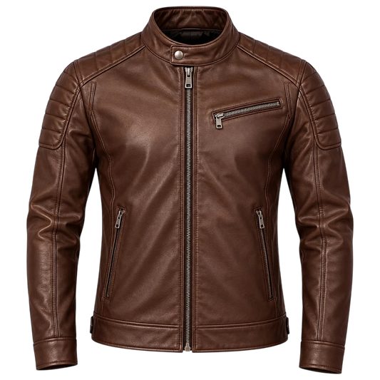 Jacketwear Brown Men’s Faux Leather Moto Jacket – Classic Biker Style