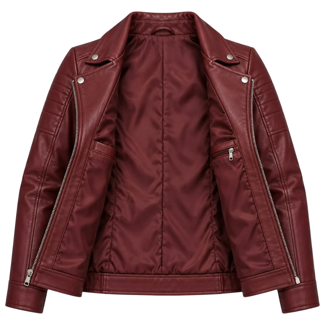 Jacketwear Burgundy Women’s Faux Leather Moto Jacket – Asymmetrical Biker Style