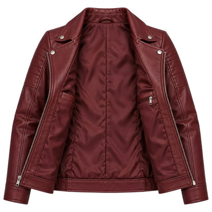 Jacketwear Burgundy Women’s Faux Leather Moto Jacket – Asymmetrical Biker Style