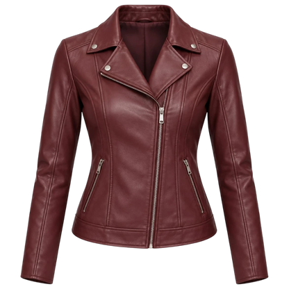 Jacketwear Burgundy Women’s Faux Leather Moto Jacket – Asymmetrical Biker Style