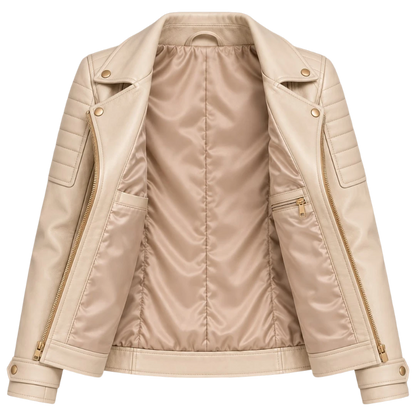 Jacketwear Ivory Women’s Faux Leather Moto Jacket – Quilted Biker Style