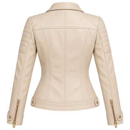 Jacketwear Ivory Women’s Faux Leather Moto Jacket – Quilted Biker Style