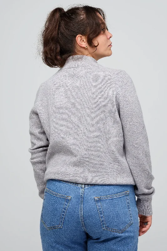 Women's Knitted Lambswool Zip Roll Neck - Grey