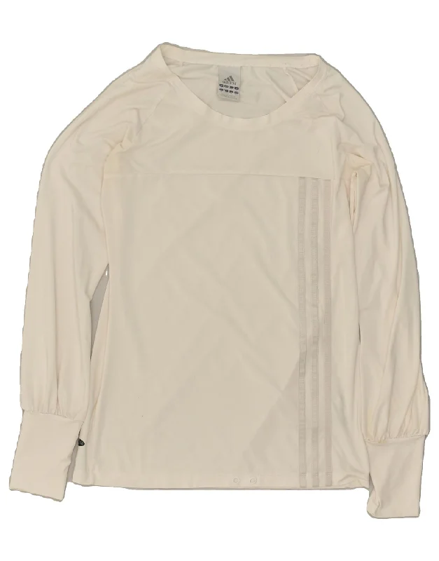 ADIDAS Womens Top Long Sleeve UK 10 Small White Polyester