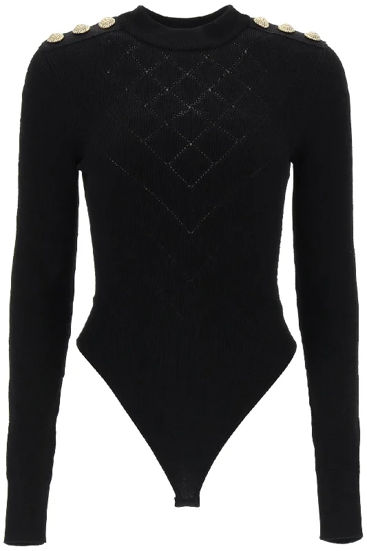 Balmain knitted bodysuit with embossed buttons CF1BG240KF53 NOIR