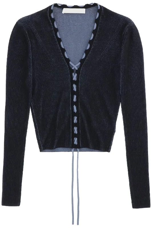 Dion lee two-tone lace-up cardigan C7222F23 BLACK STORM BLUE