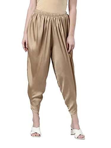 GoColors Women Solid Gold Viscose Harem Dhoti Pants