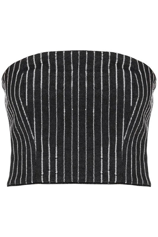 Rotate cropped top with sequined stripes 111792100 BLACK