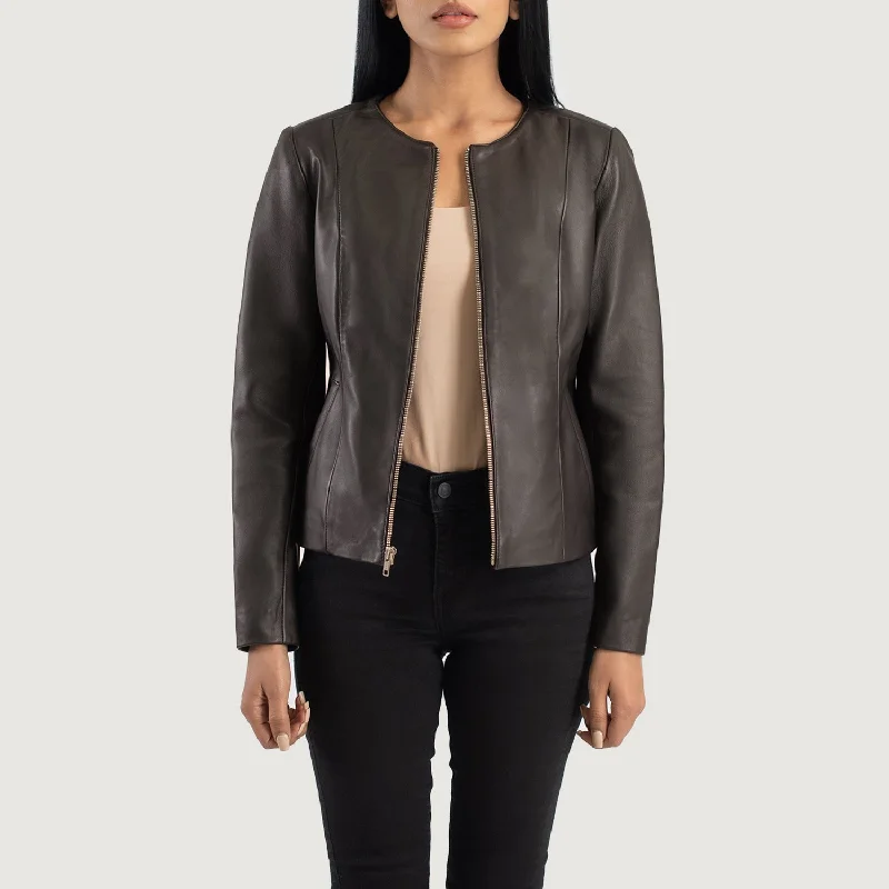 Elixir Brown Collarless Leather Jacket