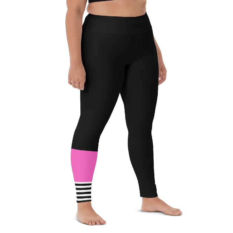 Women's Plus Size Swim, Surf, Paddleboard Leggings UPF 50 - Sporty Black & Pink Vibrant Bikini Bottoms